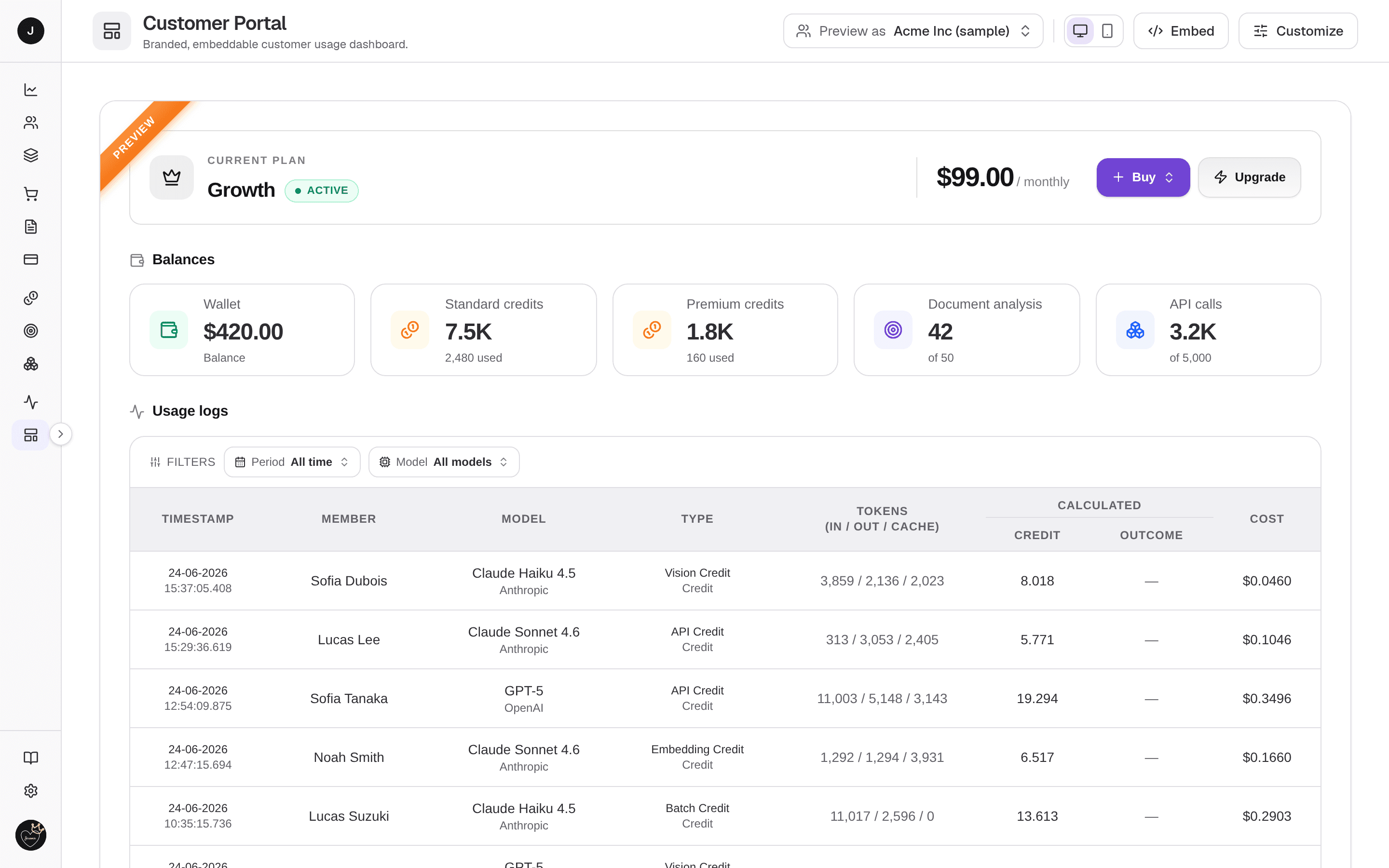 Customer Portal builder — the customize toolbar beside the live per-customer portal preview. (Authenticated screen — sign in at payments.clocknext.com to view.)